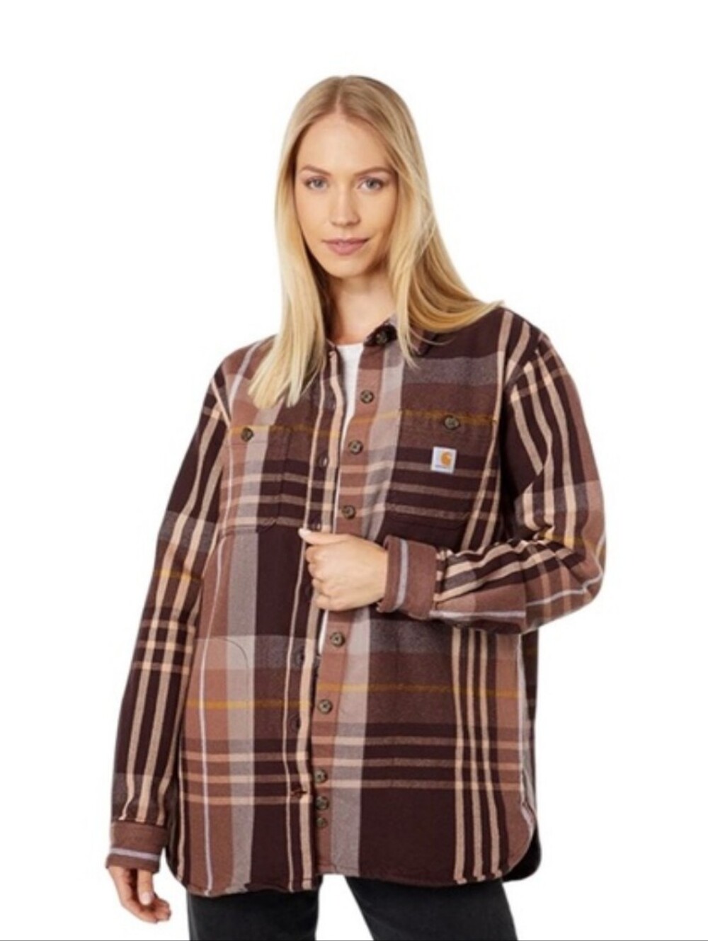 Carhartt Shirt Women's XS Heavyweight Twill Loose Fit Plaid Pockets